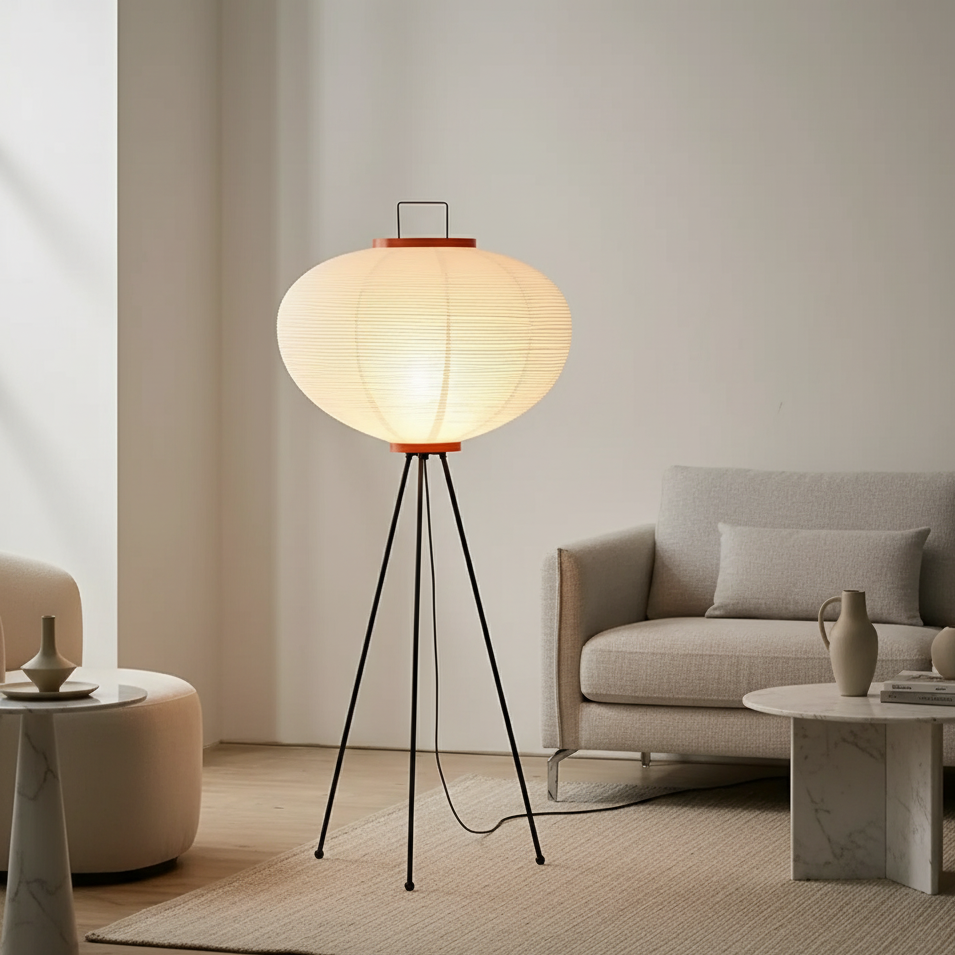Sōra 9A | Handgemaakte papieren lamp met houten structuur