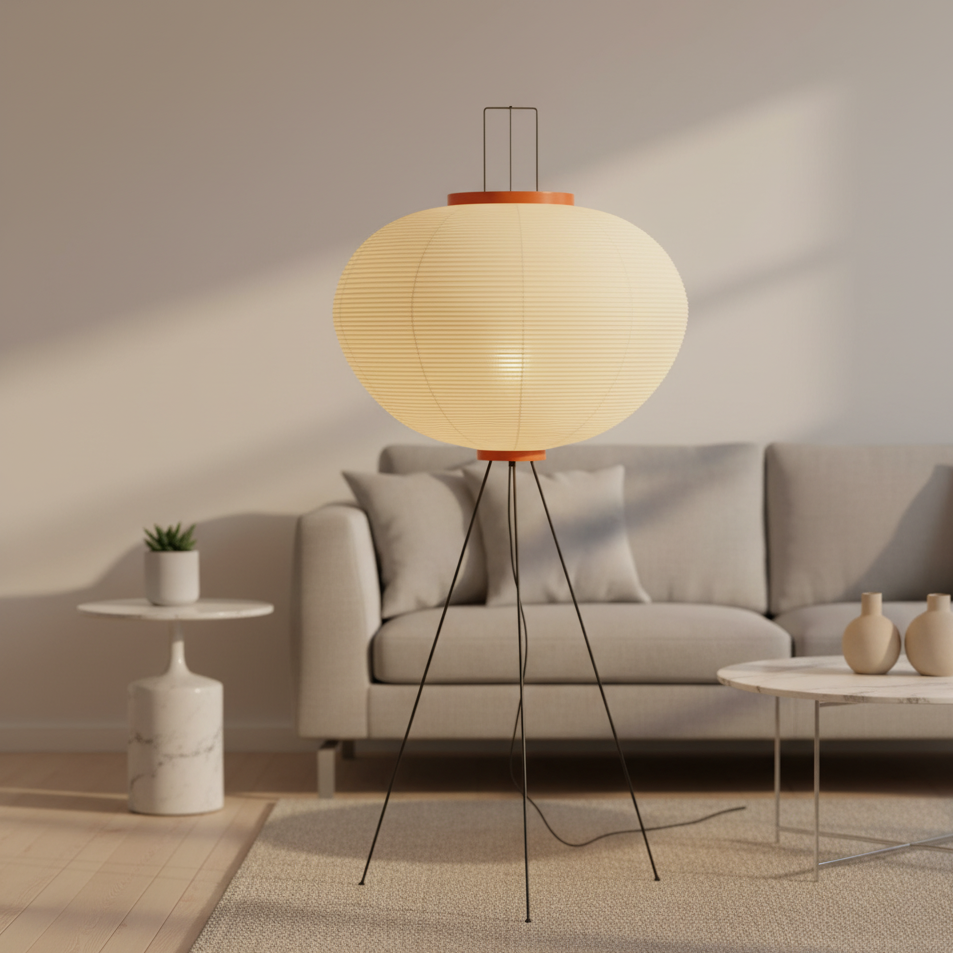 Sōra 9A | Handgemaakte papieren lamp met houten structuur