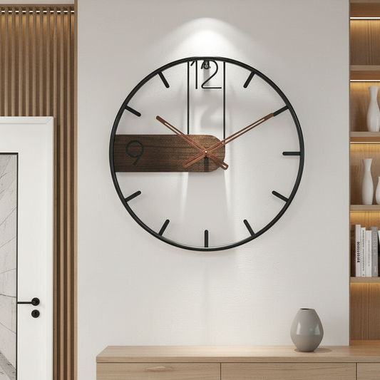 TimberLine | Minimalistische Wanduhr aus Walnussholz & Edelstahl | Zeitlose Schönheit für modernes Wohndesign