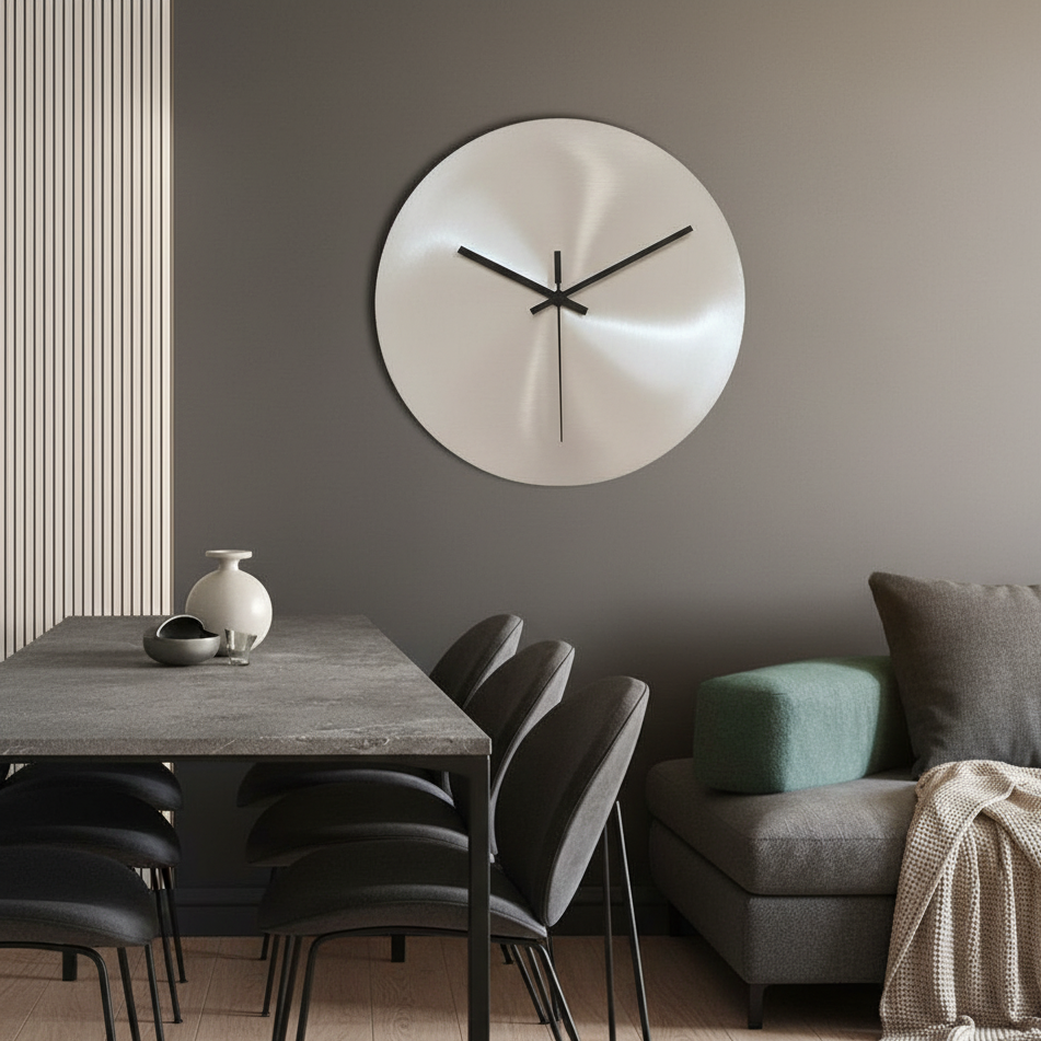 Aeris Steel | Elegante Minimalistische Edelstahl-Wanduhr | Zeitlose Präzision & Stil für modernes Interieur
