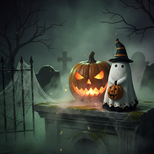 Halloween Kürbis Figur – Deko Statue aus Kunstharz für Tisch & Regal