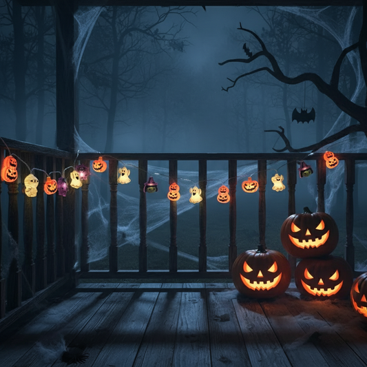 Halloween Kürbis Spinnen Lichterkette – LED Partydeko mit Hexenmotiven
