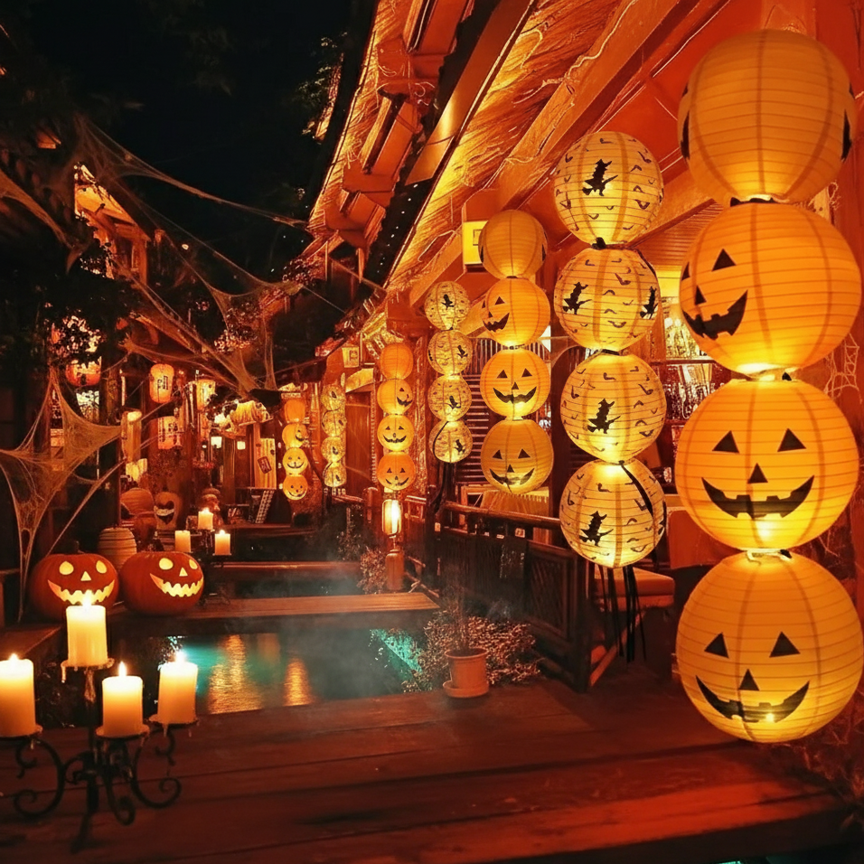 Halloween Papier Laternen – Kürbis-Deko für Garten, Terrasse & Party