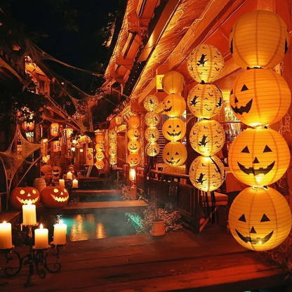 Halloween Papier Laternen – Kürbis-Deko für Garten, Terrasse & Party