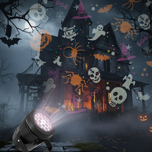 Halloween USB Projektor Lampe – LED Deko mit Kürbis, Spinne & Fledermaus Motiven