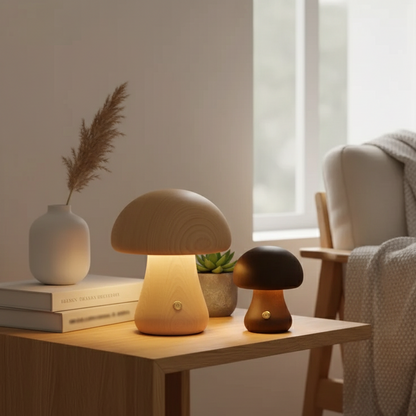 Lunaris Shroom | Oplaadbare tafellamp in hout-paddenstoel ontwerp