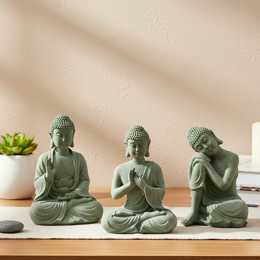 Brunno Figur | Zen-Buddha aus grünem Sandstein für Tisch & Aquarium