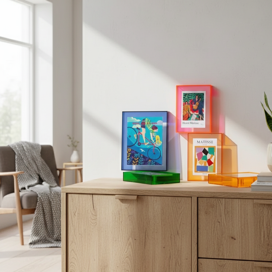 KlaraFrame Mini | Transparante acryl fotolijst met standaard voor bureau &amp; plank