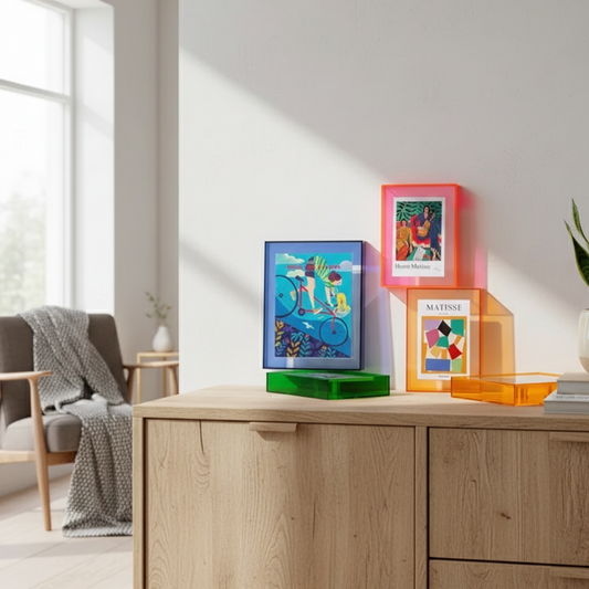 KlaraFrame Mini | Transparante acryl fotolijst met standaard voor bureau &amp; plank