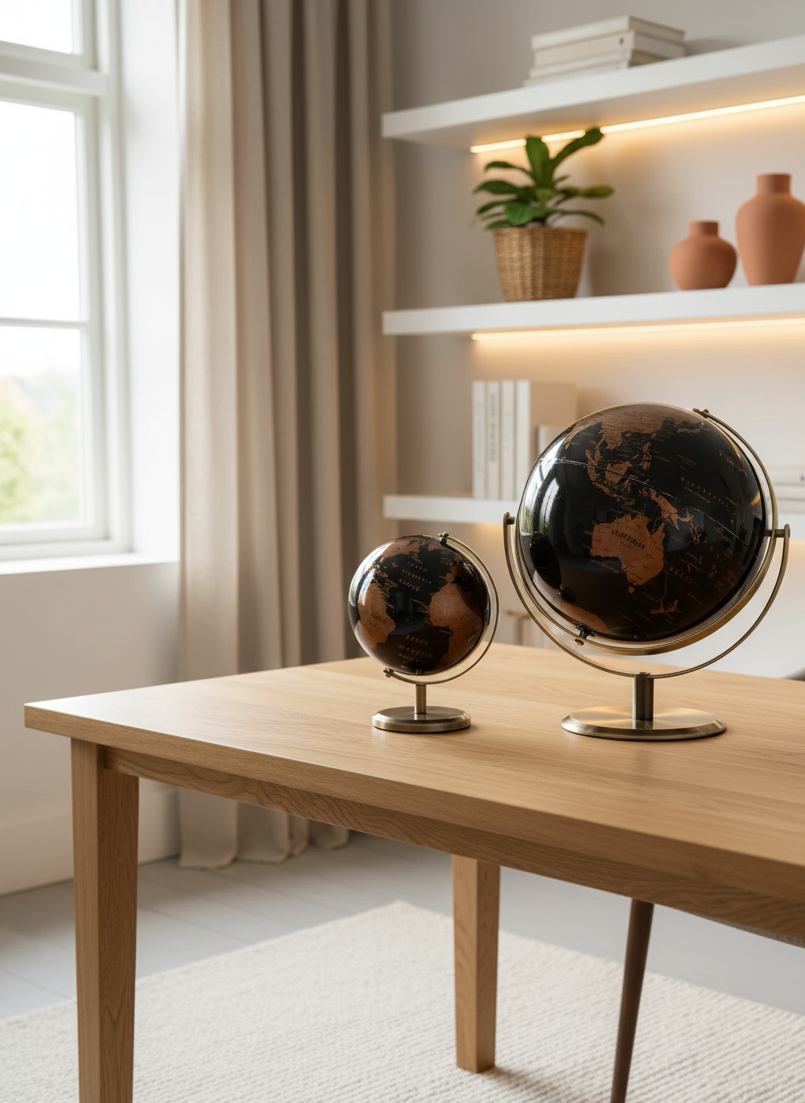 Orbia Globe | Draaibare metalen wereldbol voor bureaus en leeromgevingen 