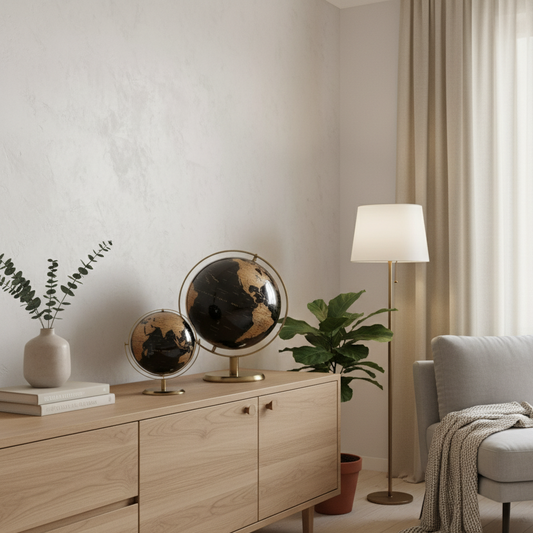 Orbia Globe | Draaibare metalen wereldbol voor bureaus en leeromgevingen 