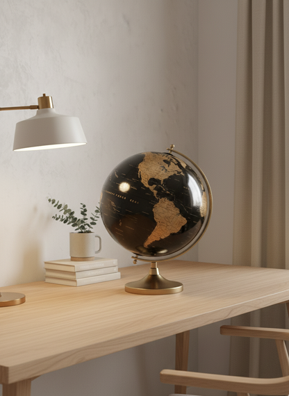 Orbia Globe | Draaibare metalen wereldbol voor bureaus en leeromgevingen 