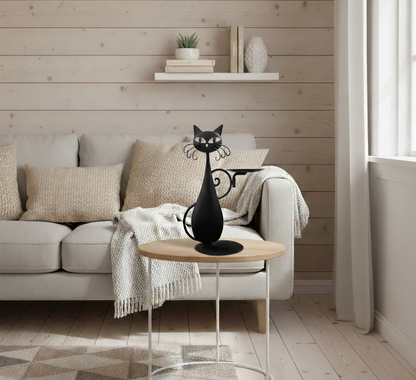 Noctura Catlight | Zwarte metalen kaarsenhouder in de vorm van een kat