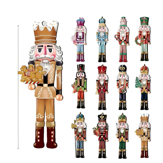 Handgefertigte Nussknacker Figuren | 12er Set Holzornamente für Weihnachtsbaum & Festliche Deko