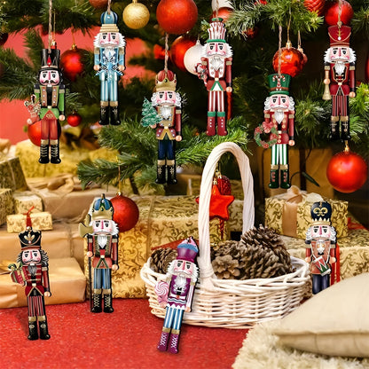 Handgefertigte Nussknacker Figuren | 12er Set Holzornamente für Weihnachtsbaum & Festliche Deko