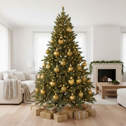 Weihnachtskugeln Set | 24-teilig | Elegante Christbaumkugeln in Gold, Rot & Rosa | Luxuriöse Weihnachtsdeko