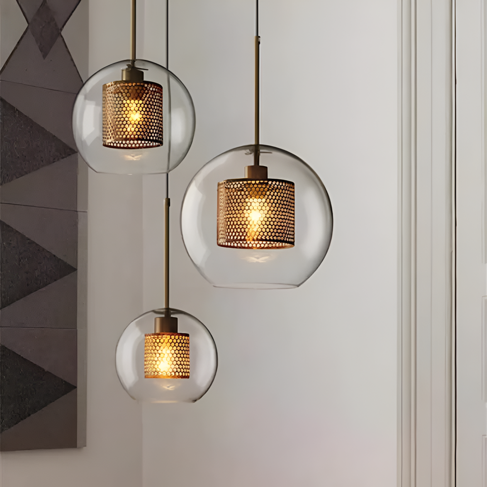 HiveGlim - Geometrische Glas Hängelampe mit Wabendesign - Vintage Loft Lighting