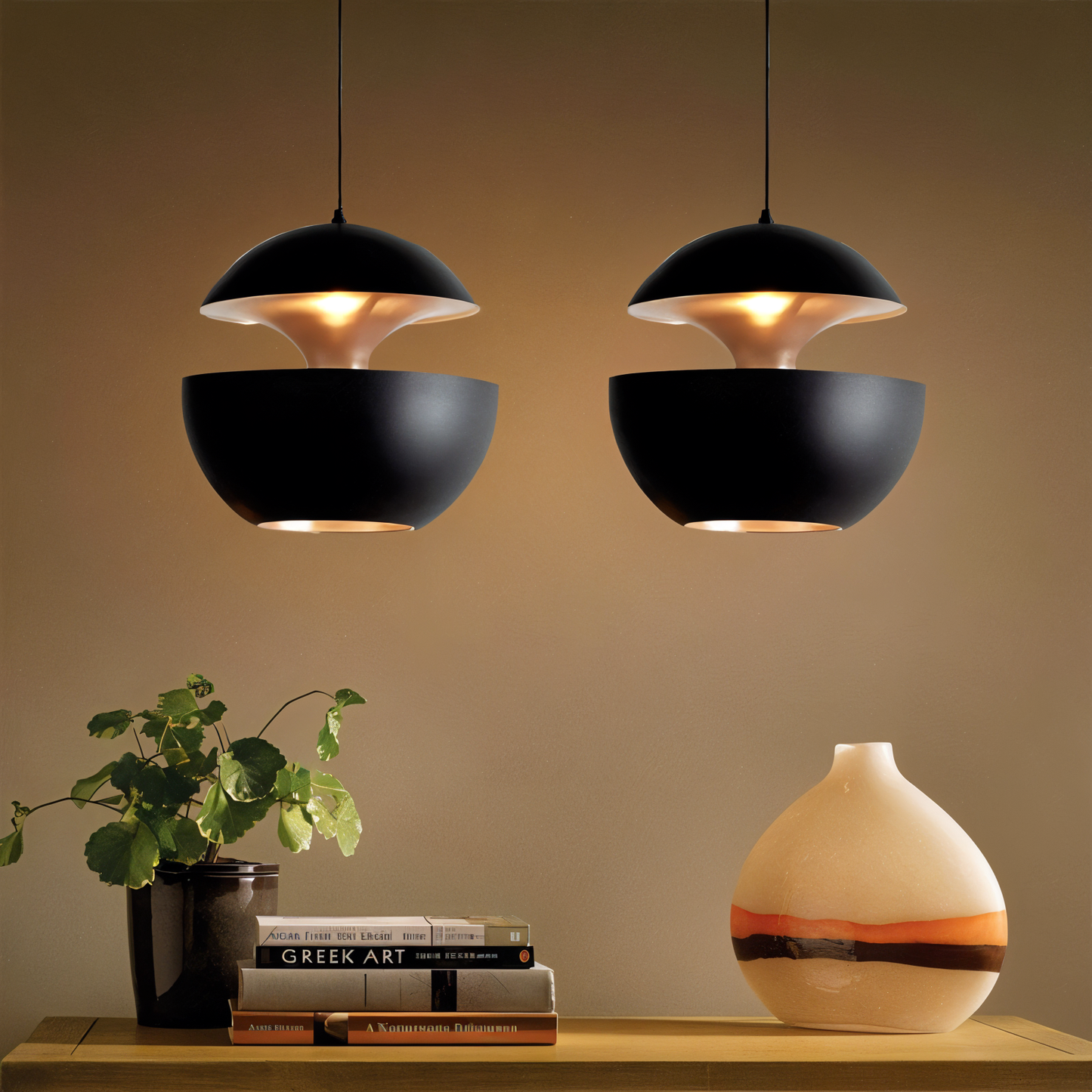 AppleGlow Pendelleuchte – Künstlerische E27 Hängelampe in Schwarz-Weiß mit Sonnendesign