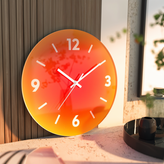 Solvyn Glow | Geräuschlose Glas-Wanduhr in Rundform mit Farbverlauf