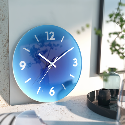 Solvyn Glow | Geräuschlose Glas-Wanduhr in Rundform mit Farbverlauf