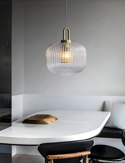 ClaChic lamp | Noordse hanglamp van glas, geribbeld ontwerp in wit & goud