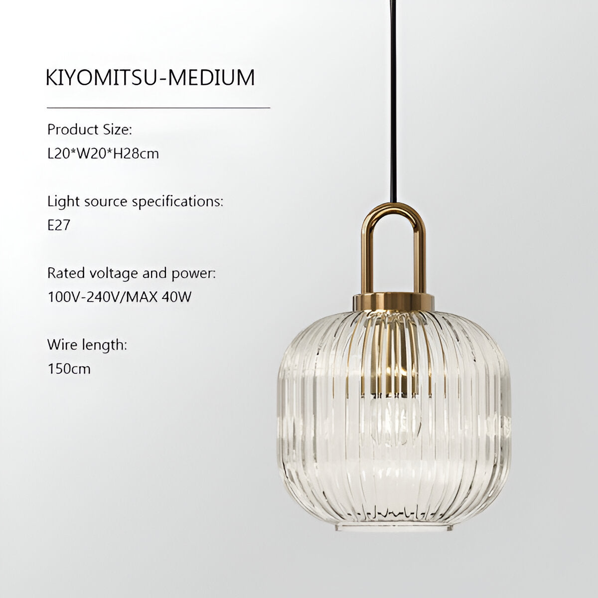 ClaChic lamp | Noordse hanglamp van glas, geribbeld ontwerp in wit & goud