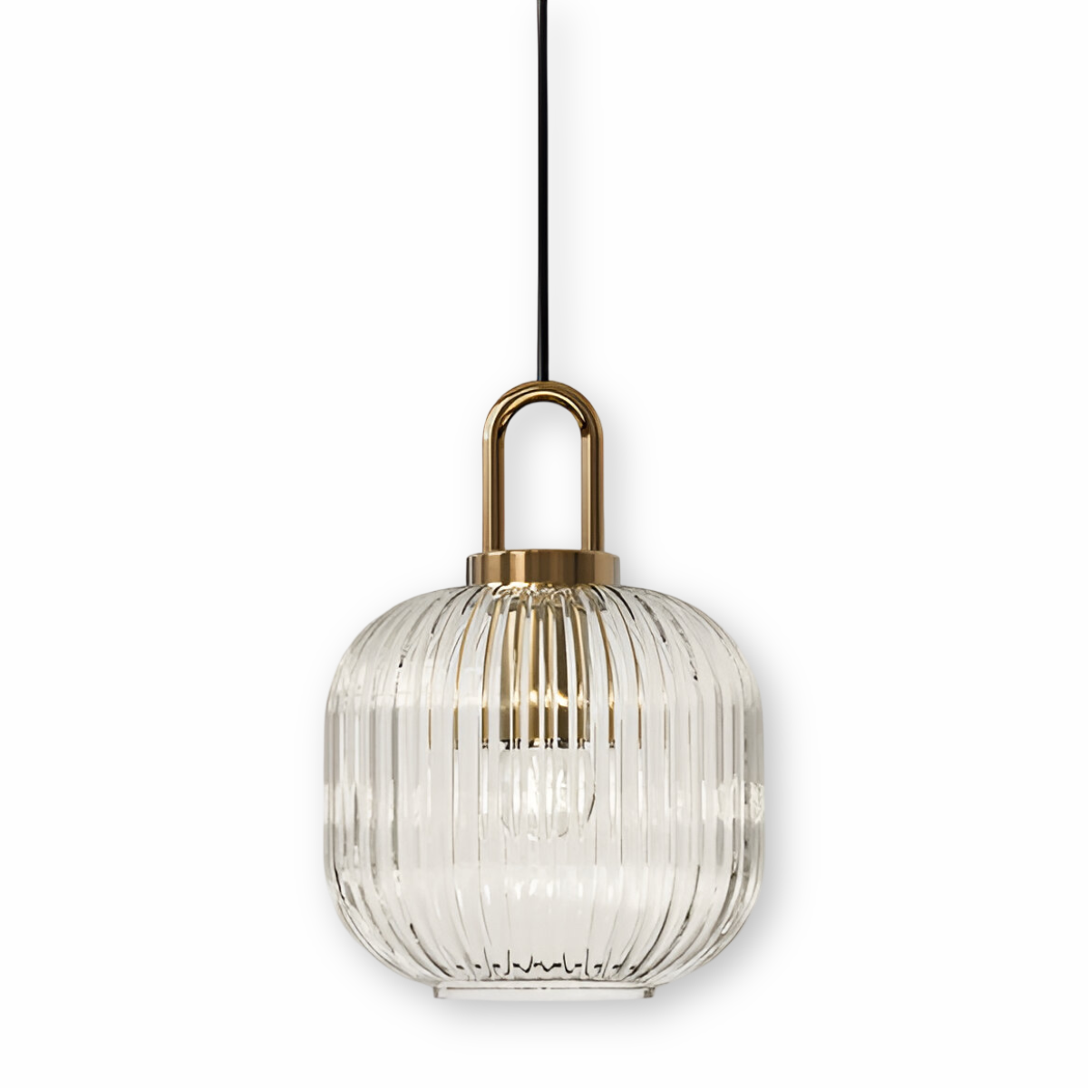 ClaChic lamp | Noordse hanglamp van glas, geribbeld ontwerp in wit & goud
