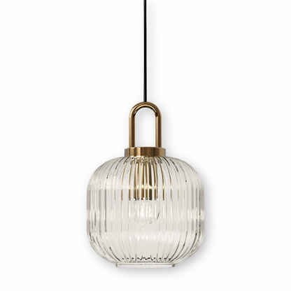 ClaChic lamp | Noordse hanglamp van glas, geribbeld ontwerp in wit & goud