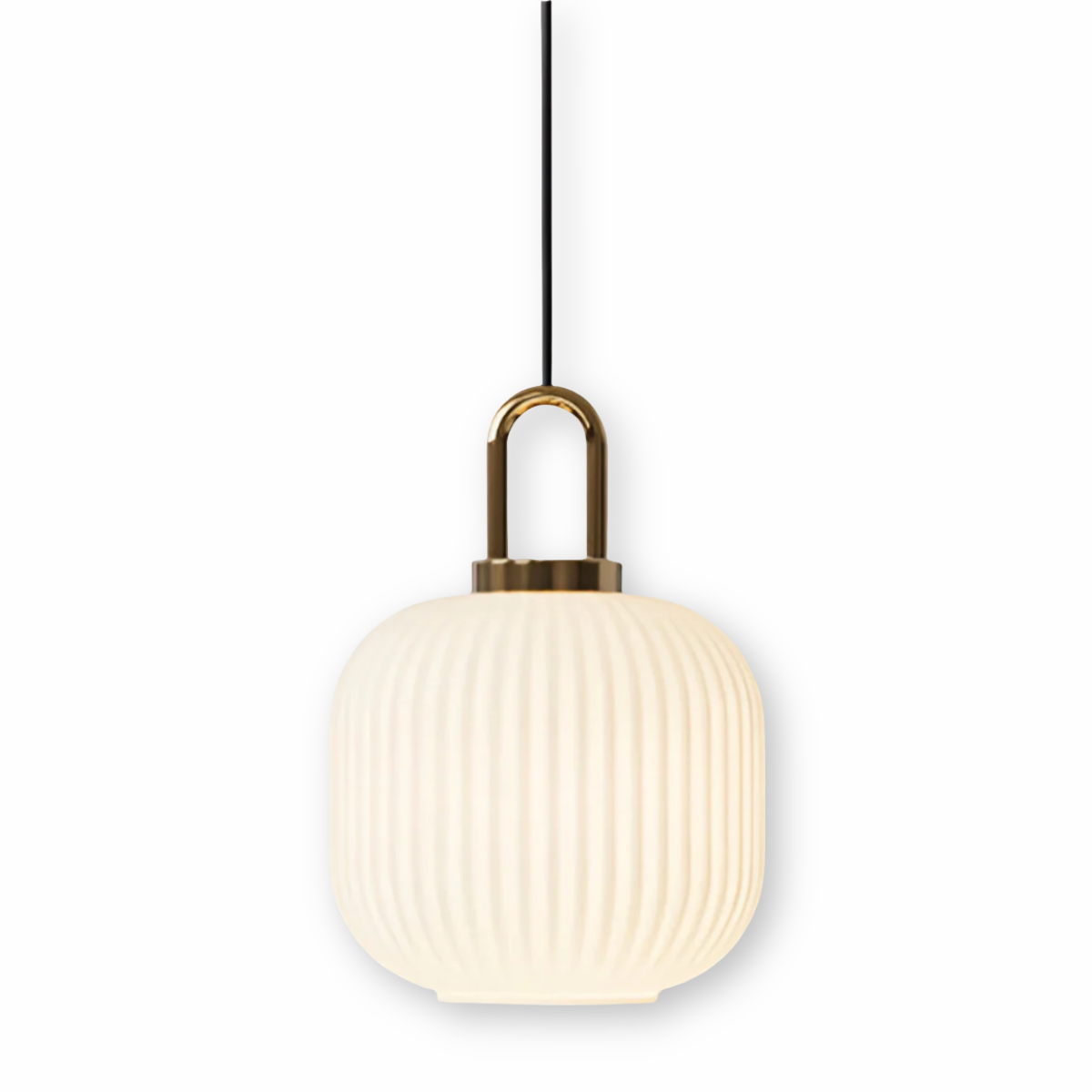 ClaChic lamp | Noordse hanglamp van glas, geribbeld ontwerp in wit & goud