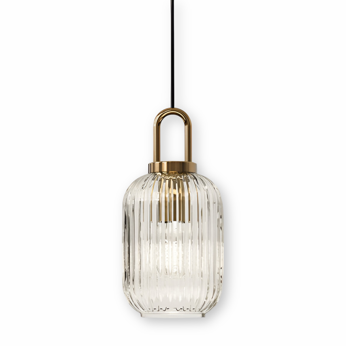 ClaChic lamp | Noordse hanglamp van glas, geribbeld ontwerp in wit & goud