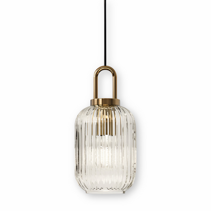 ClaChic lamp | Noordse hanglamp van glas, geribbeld ontwerp in wit & goud