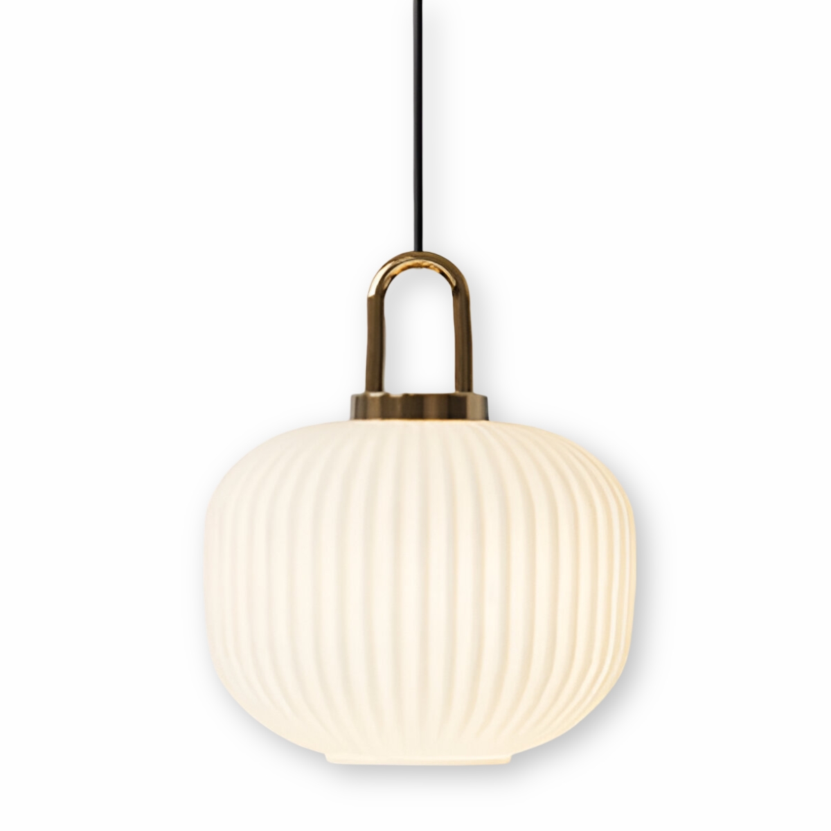 ClaChic lamp | Noordse hanglamp van glas, geribbeld ontwerp in wit & goud
