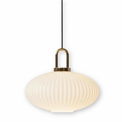 ClaChic lamp | Noordse hanglamp van glas, geribbeld ontwerp in wit & goud