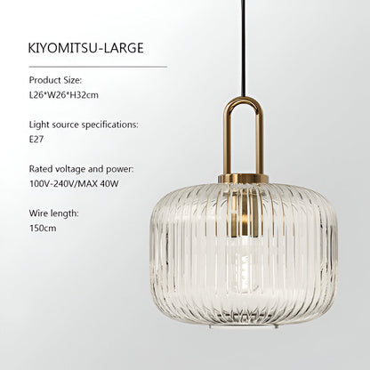 ClaChic lamp | Noordse hanglamp van glas, geribbeld ontwerp in wit & goud