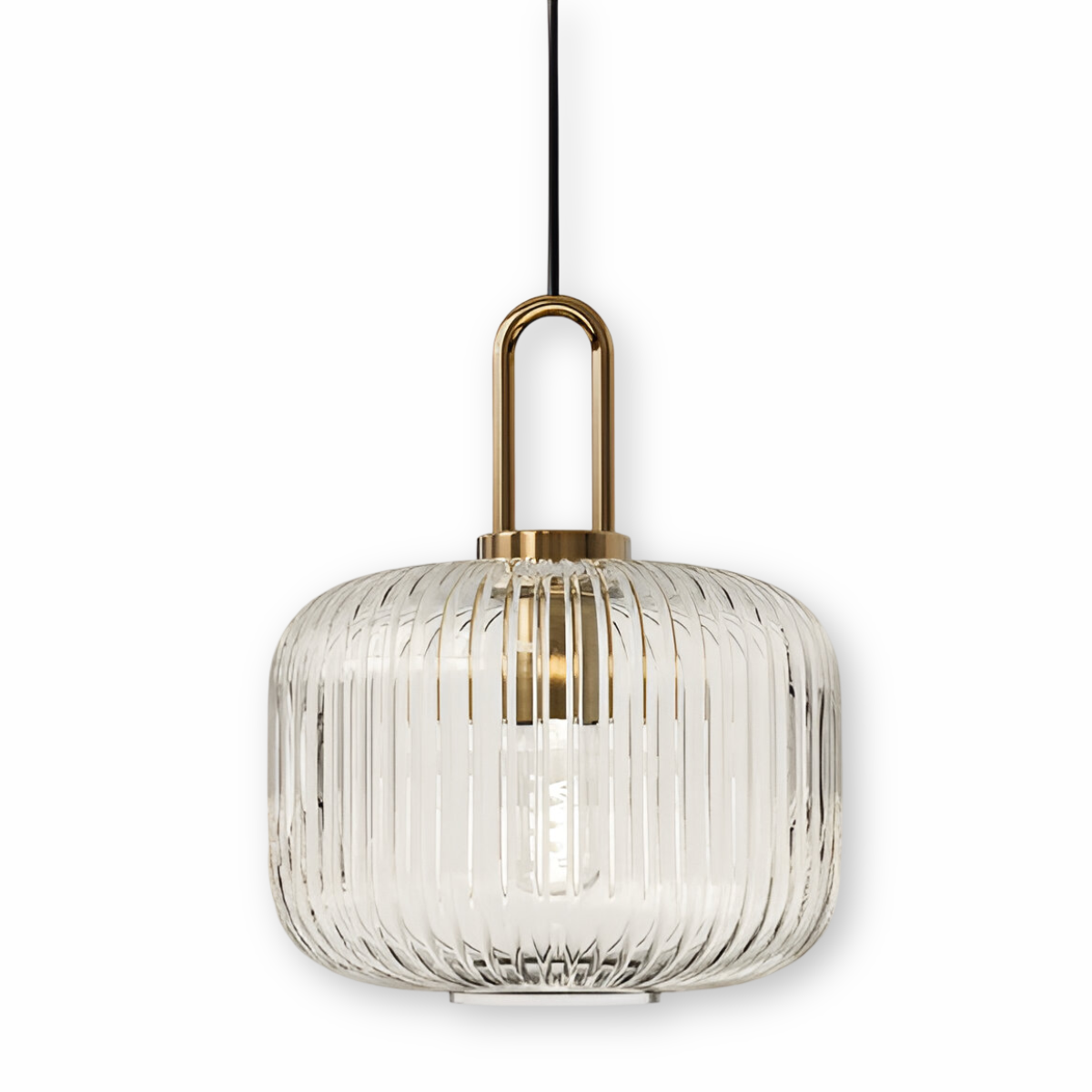 ClaChic lamp | Noordse hanglamp van glas, geribbeld ontwerp in wit & goud