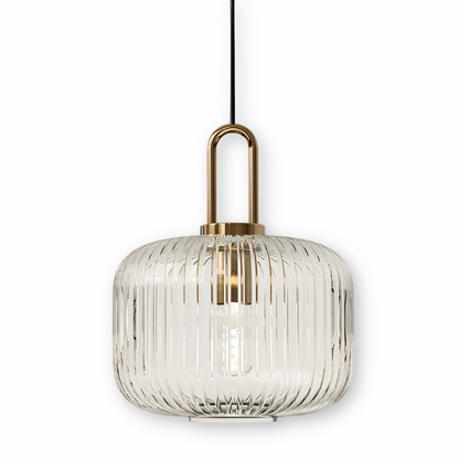 ClaChic lamp | Noordse hanglamp van glas, geribbeld ontwerp in wit & goud