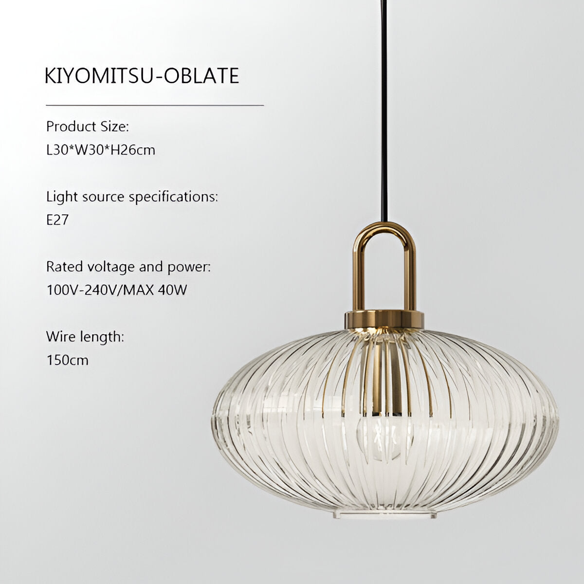 ClaChic lamp | Noordse hanglamp van glas, geribbeld ontwerp in wit & goud