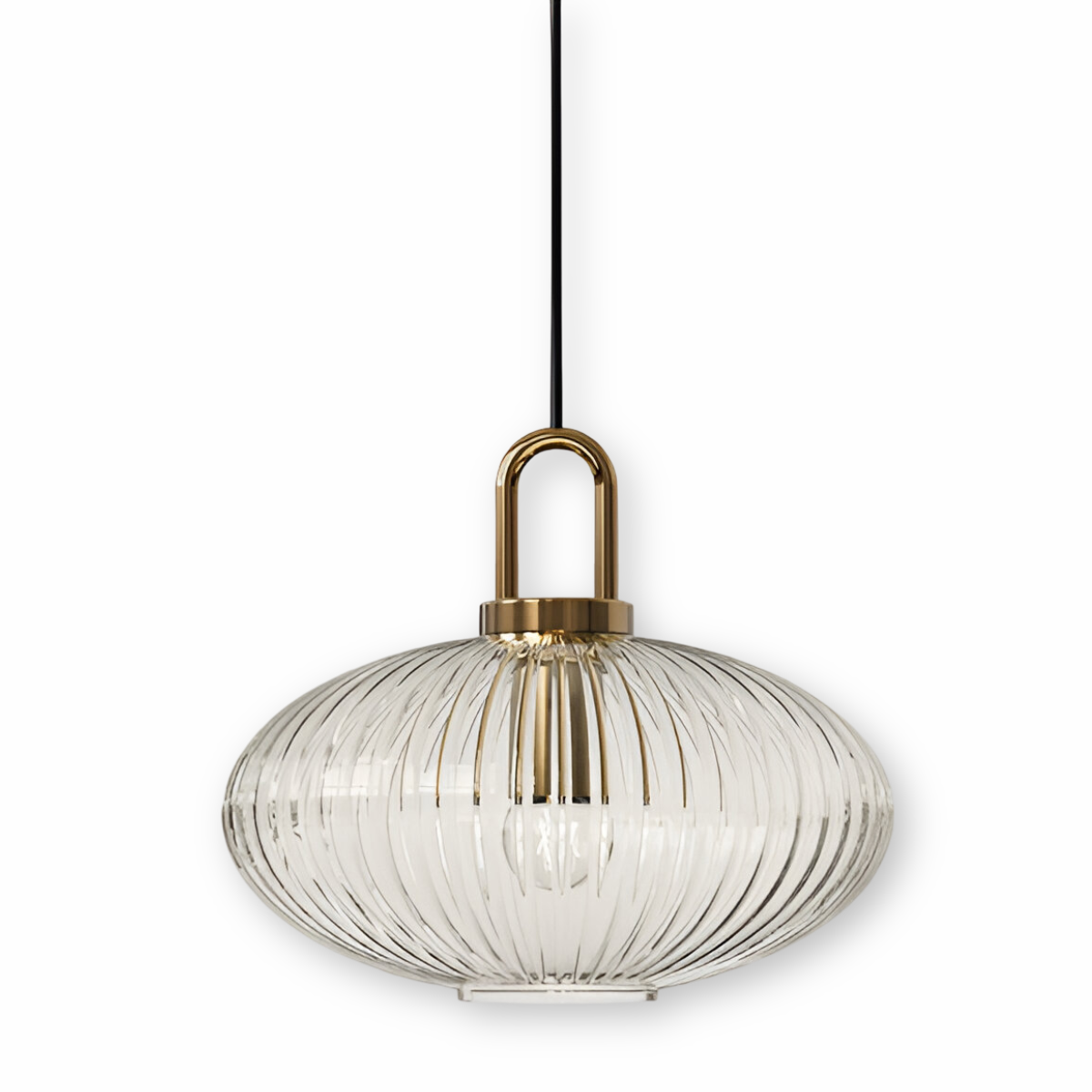 ClaChic lamp | Noordse hanglamp van glas, geribbeld ontwerp in wit & goud