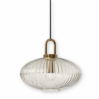 ClaChic lamp | Noordse hanglamp van glas, geribbeld ontwerp in wit & goud