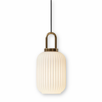 ClaChic lamp | Noordse hanglamp van glas, geribbeld ontwerp in wit & goud