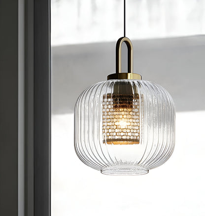 ClaChic lamp | Noordse hanglamp van glas, geribbeld ontwerp in wit & goud