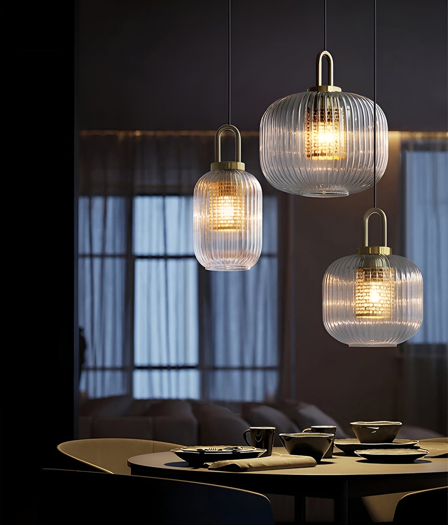ClaChic lamp | Noordse hanglamp van glas, geribbeld ontwerp in wit & goud