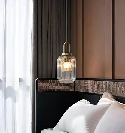 ClaChic lamp | Noordse hanglamp van glas, geribbeld ontwerp in wit & goud