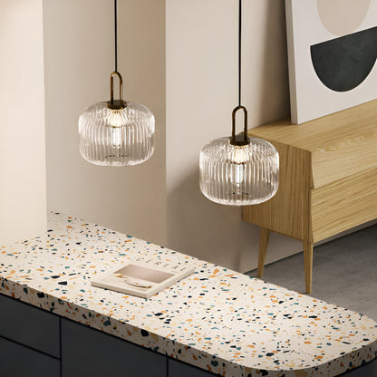 ClaChic lamp | Noordse hanglamp van glas, geribbeld ontwerp in wit & goud