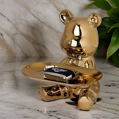 Happy Bear | Modernes Keramik-Figurentablett für stilvolle Wohnakzente