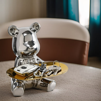 Happy Bear | Modernes Keramik-Figurentablett für stilvolle Wohnakzente