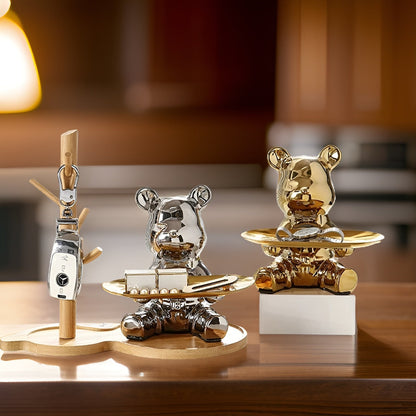 Happy Bear | Modernes Keramik-Figurentablett für stilvolle Wohnakzente