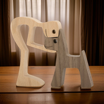 Paws of Love – Handgefertigte Holzskulptur von Hund & Mensch | Symbol ewiger Verbundenheit