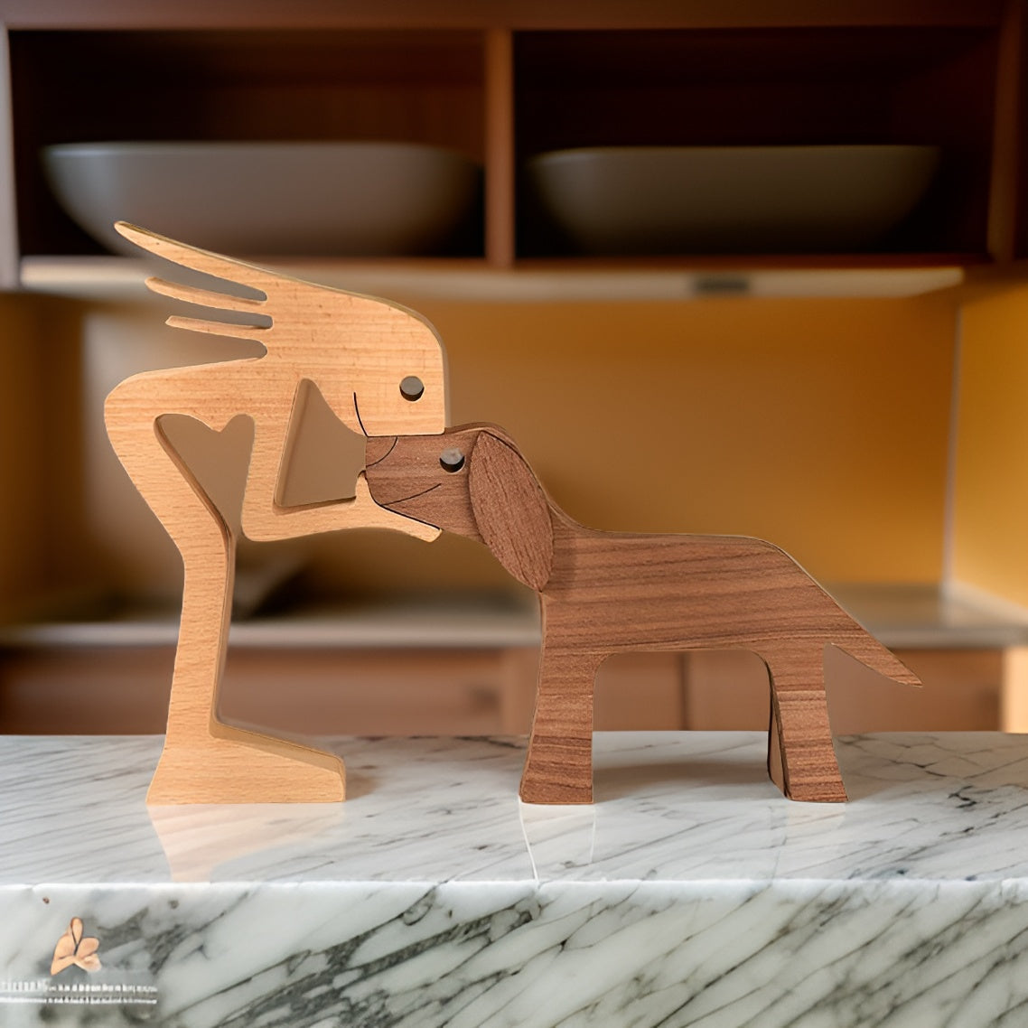 Paws of Love – Handgefertigte Holzskulptur von Hund & Mensch | Symbol ewiger Verbundenheit