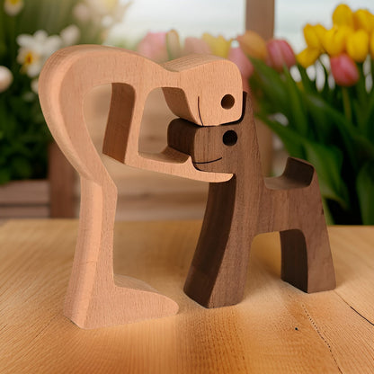 Paws of Love – Handgefertigte Holzskulptur von Hund & Mensch | Symbol ewiger Verbundenheit